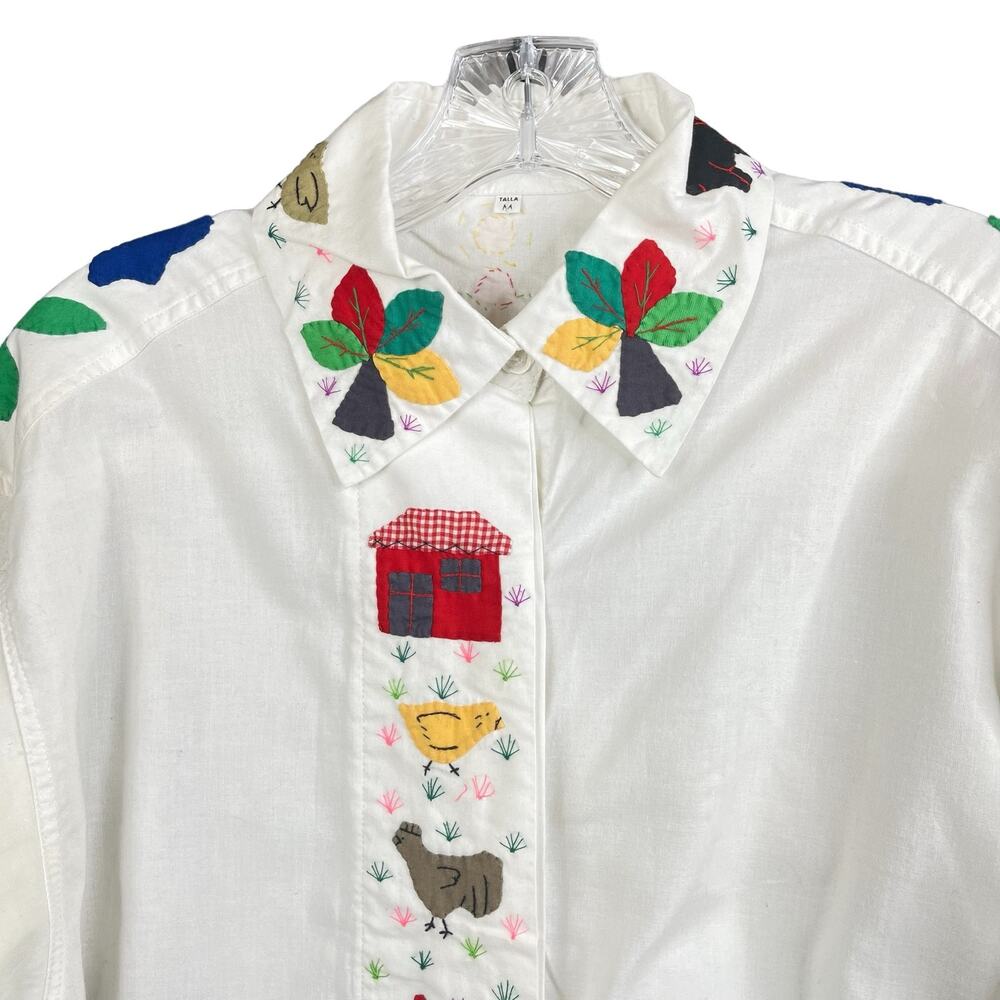 Vintage White Embroidered Cotton Shirt One Of A Kind Handmade M - Picture 3 of 11